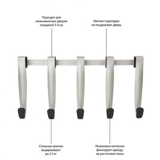 Вешалка надверная Schnook, черная-никель, 43 см, 5 крючков